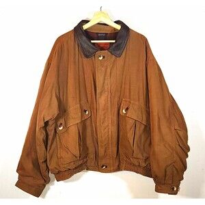 Vintage Aberdeen Men's Brown Cotton Twill Bomber Jacket Leather Collar Lined 2XL